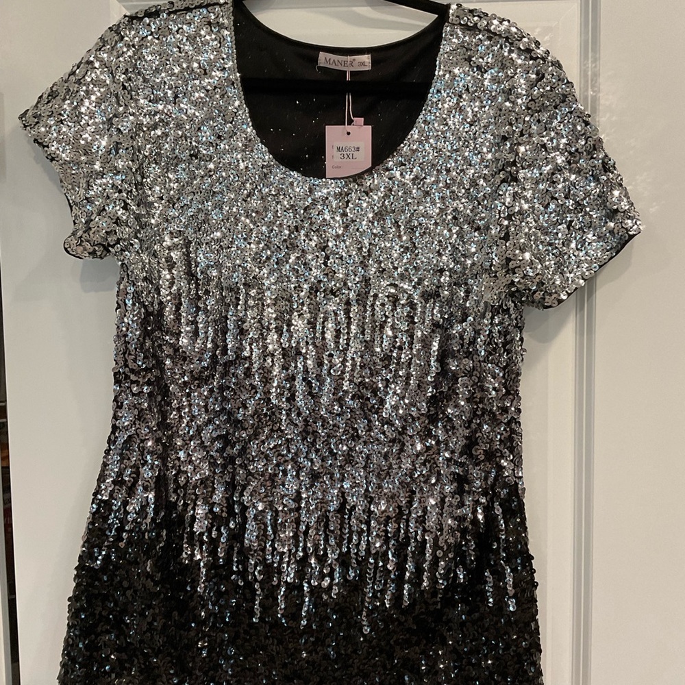 Ombré Silver and Black Sequin Top